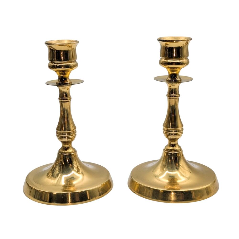 Vintage Made in England Set of Two Solid Brass Candle Holders